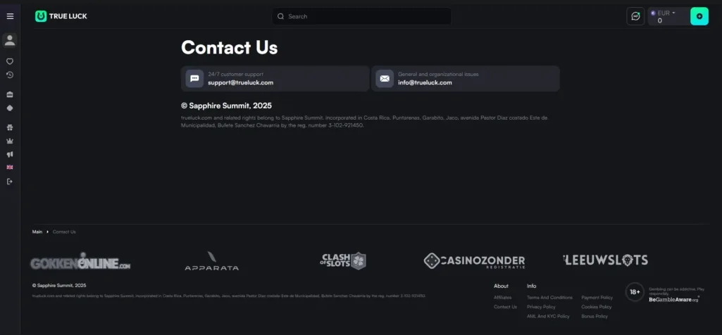 TrueLuck Casino Contacts